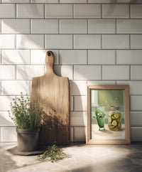 Cartoon illustration of a scared pickle screaming next to a jar of pickled cucumber slices, funny kitchen wall art.