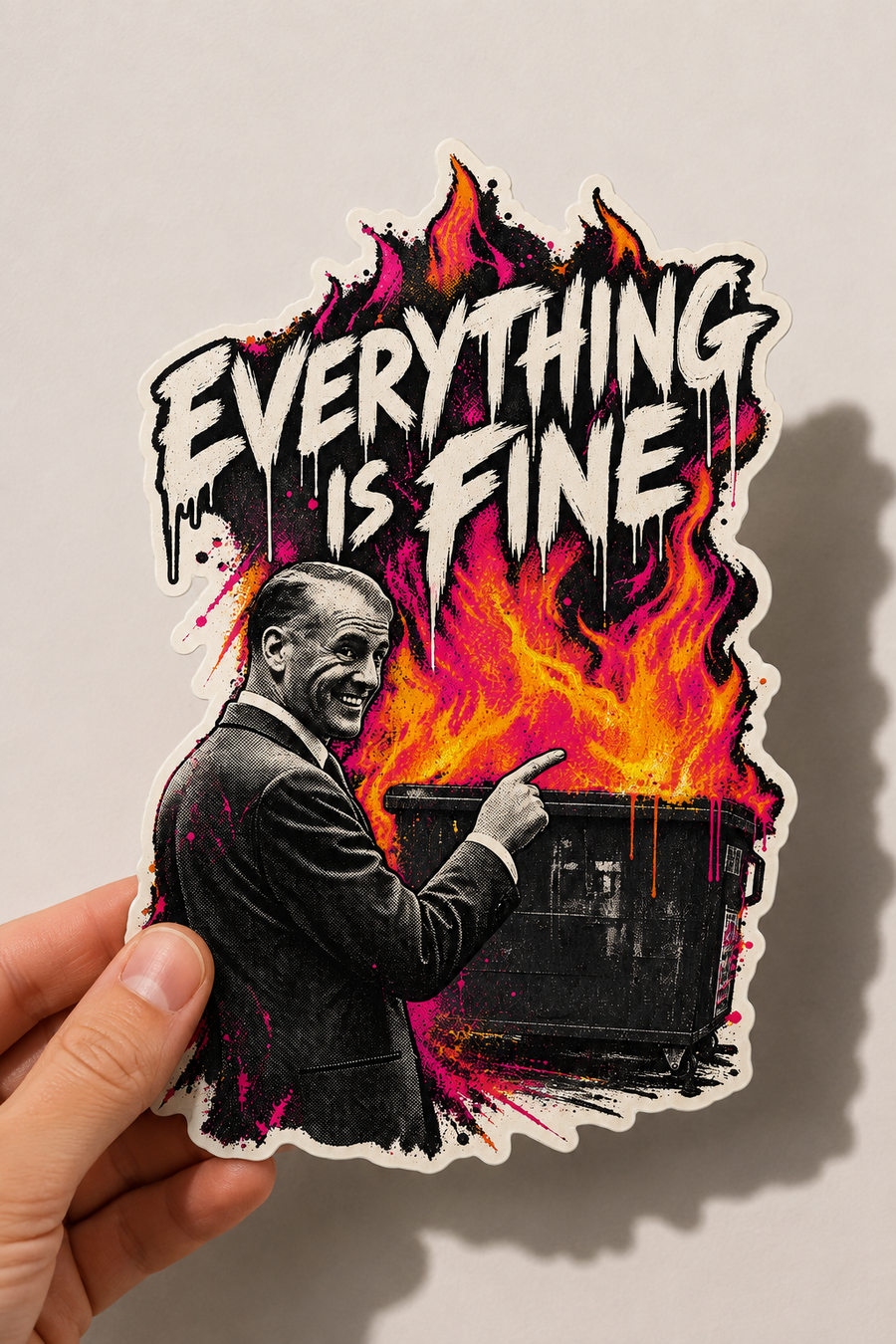 Everything Is Fine Sticker – Dumpster Fire Die-Cut Sticker