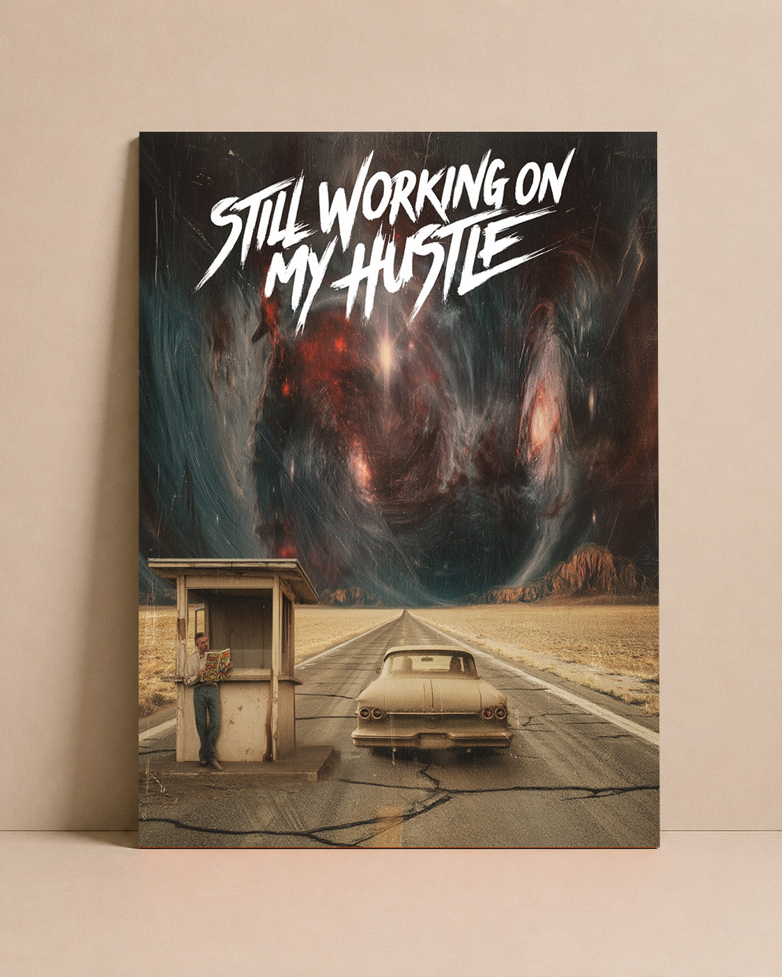 Still Working on My Escape Plan Art Print – Surreal Roadside Wall Art