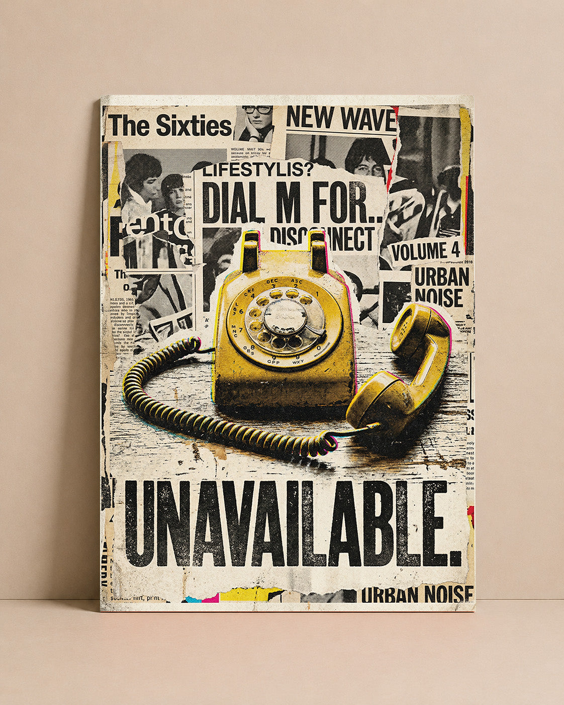 Unavailable Art Print – Retro Newspaper Phone Collage
