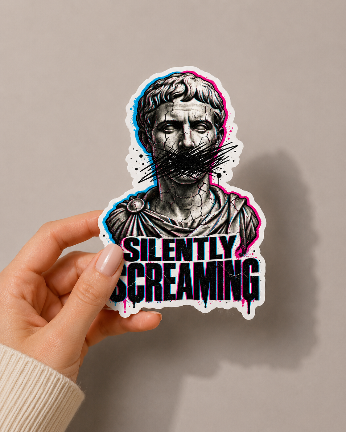 Silently Screaming Sticker – Classical Statue Die-Cut Sticker