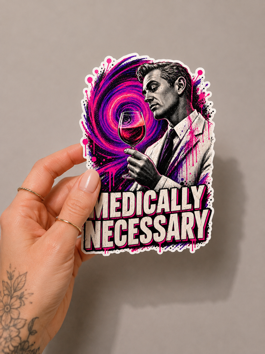 Medically Necessary Sticker – Wine Humor Die-Cut Sticker
