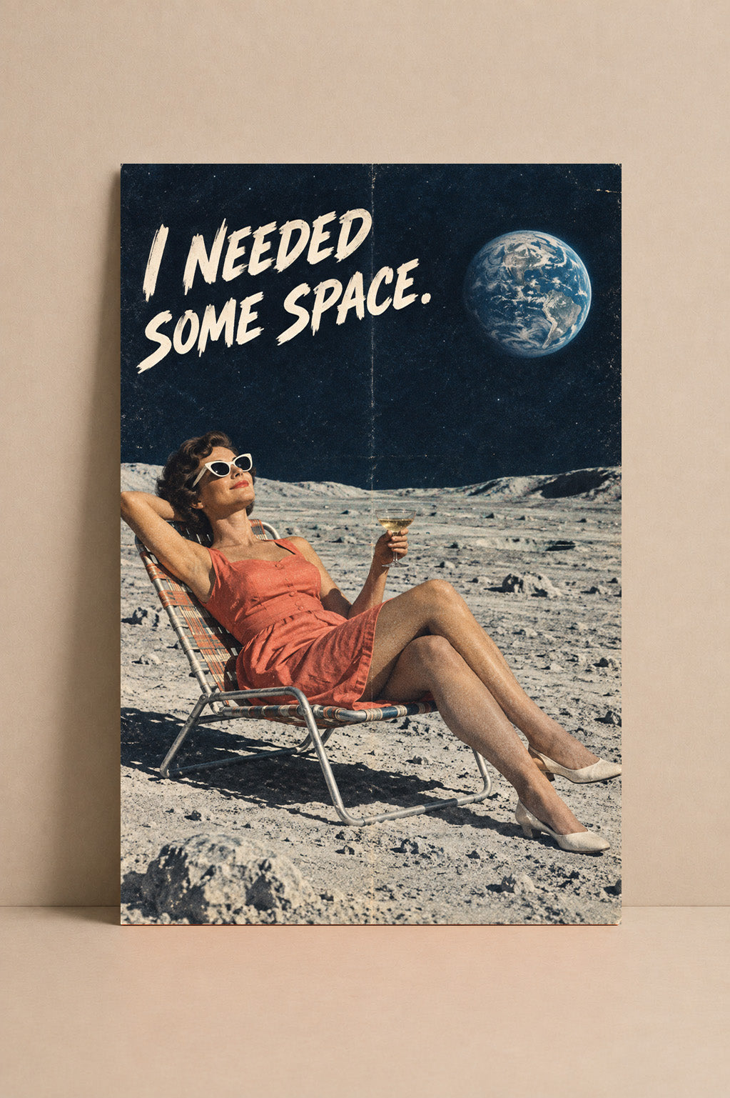 I Needed Some Space Art Print – Retro Woman on the Moon Wall Art