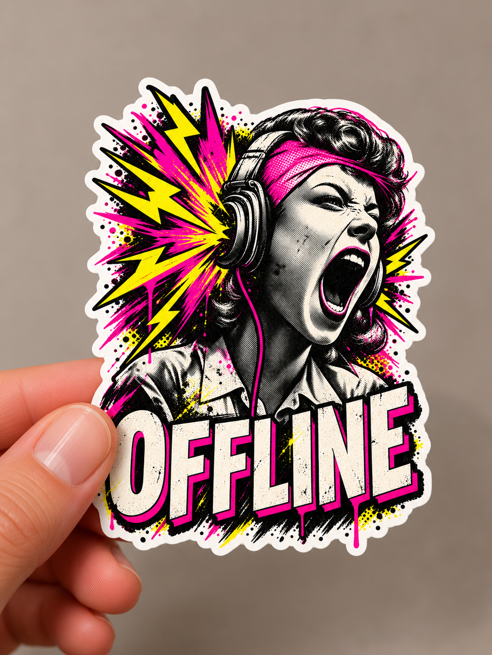 Offline Sticker – Headphones Punk Die-Cut Sticker