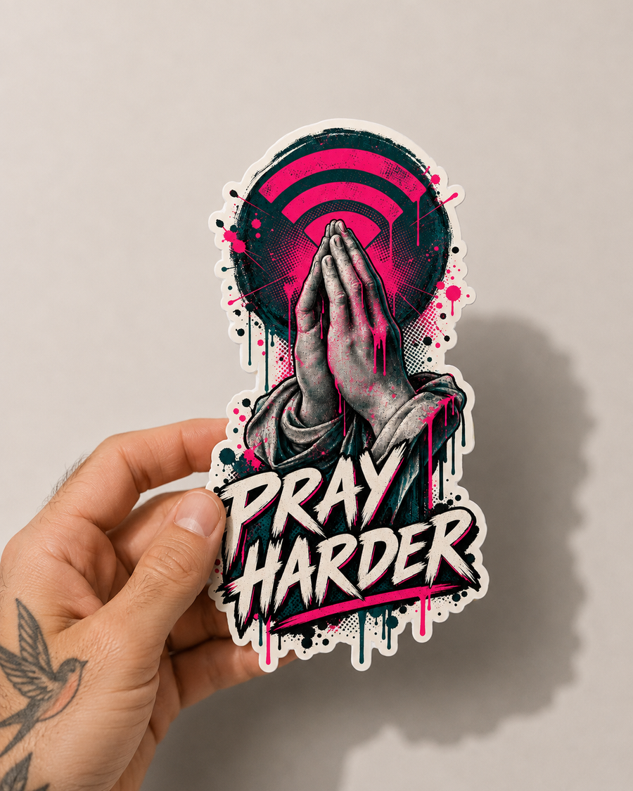 Pray Harder Sticker – Prayer Hands Wi-Fi Sticker