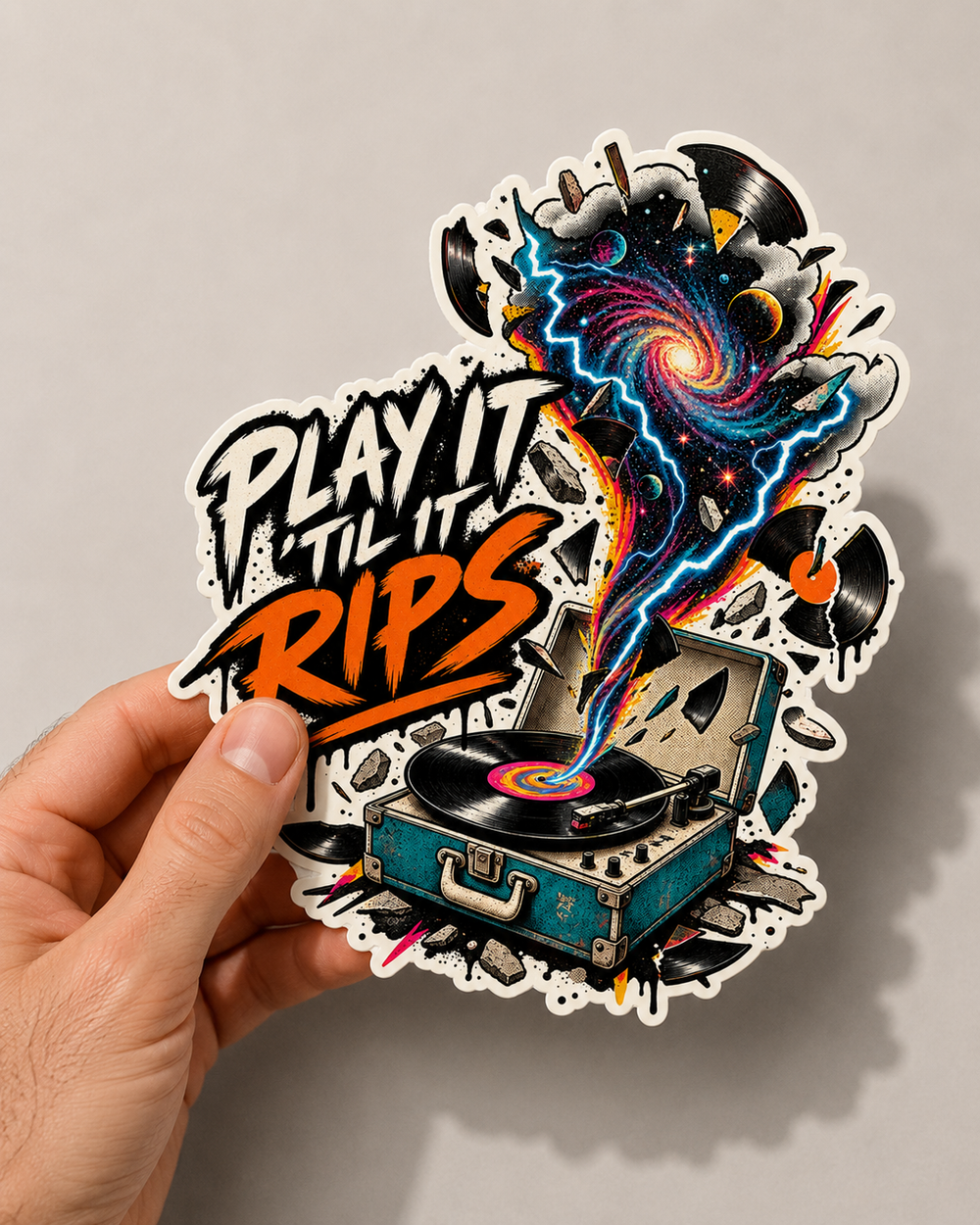 Play It ’Til It Rips Sticker – Vinyl Record Cosmic Music Sticker