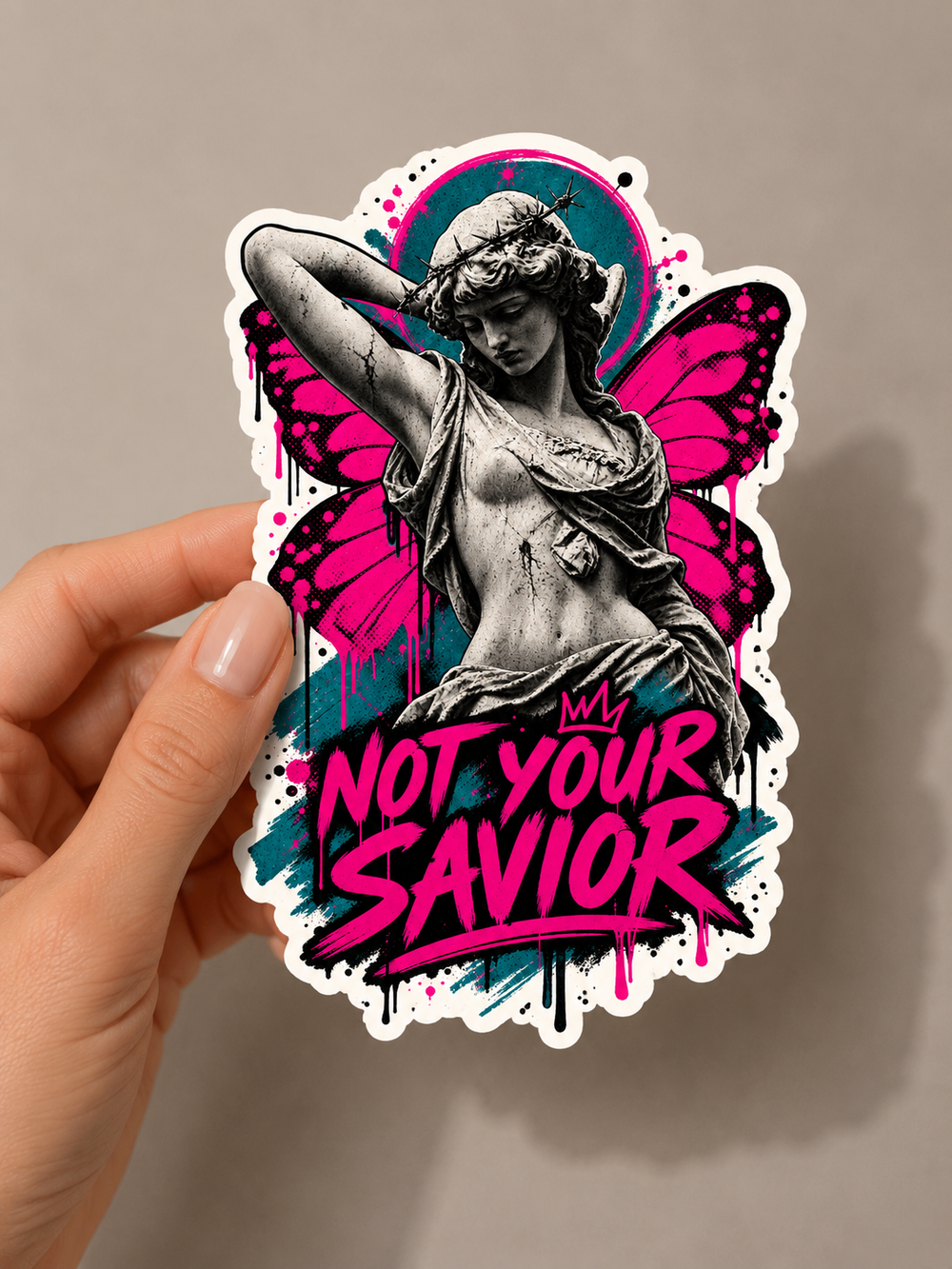 Not Your Savior Sticker – Dark Angel Butterfly Gothic Sticker