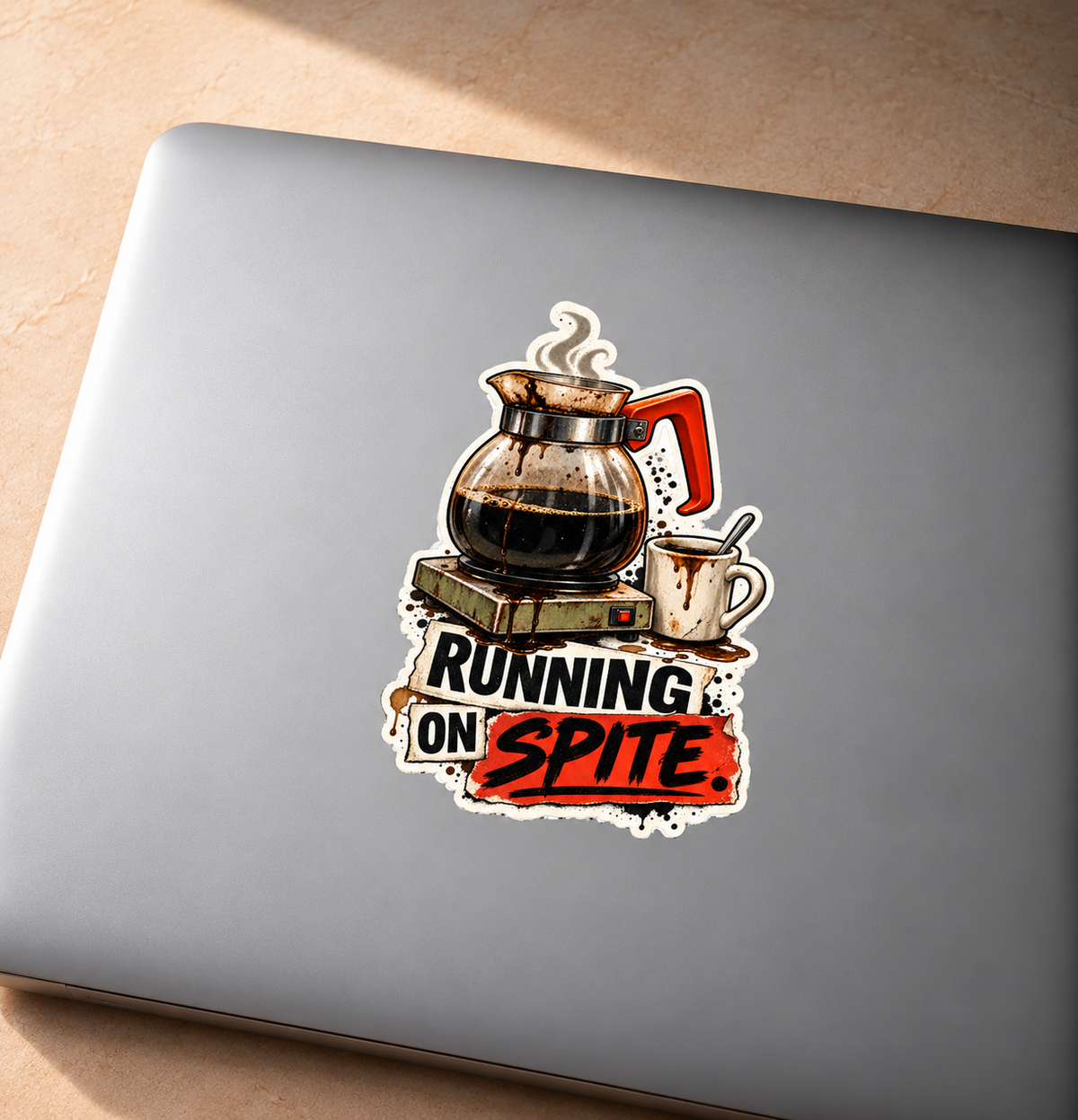 Running on Spite Sticker – Coffee Pot Die-Cut Sticker