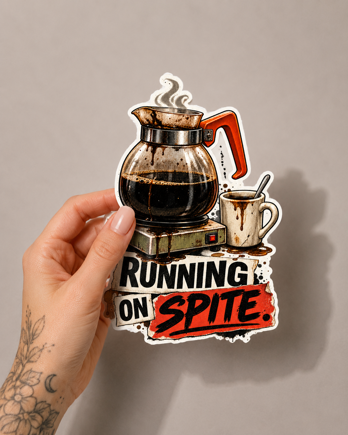 Running on Spite Sticker – Coffee Pot Die-Cut Sticker