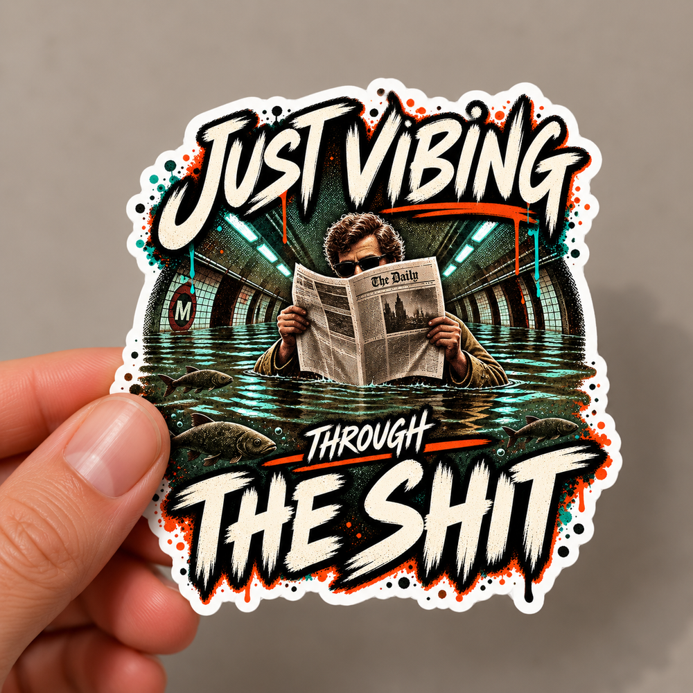 Just Vibing Through the Shit Sticker – Flooded Subway Die-Cut Sticker