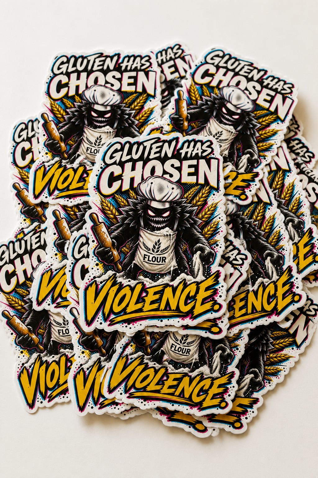 Gluten Has Chosen Violence Sticker – Angry Flour Monster Sticker