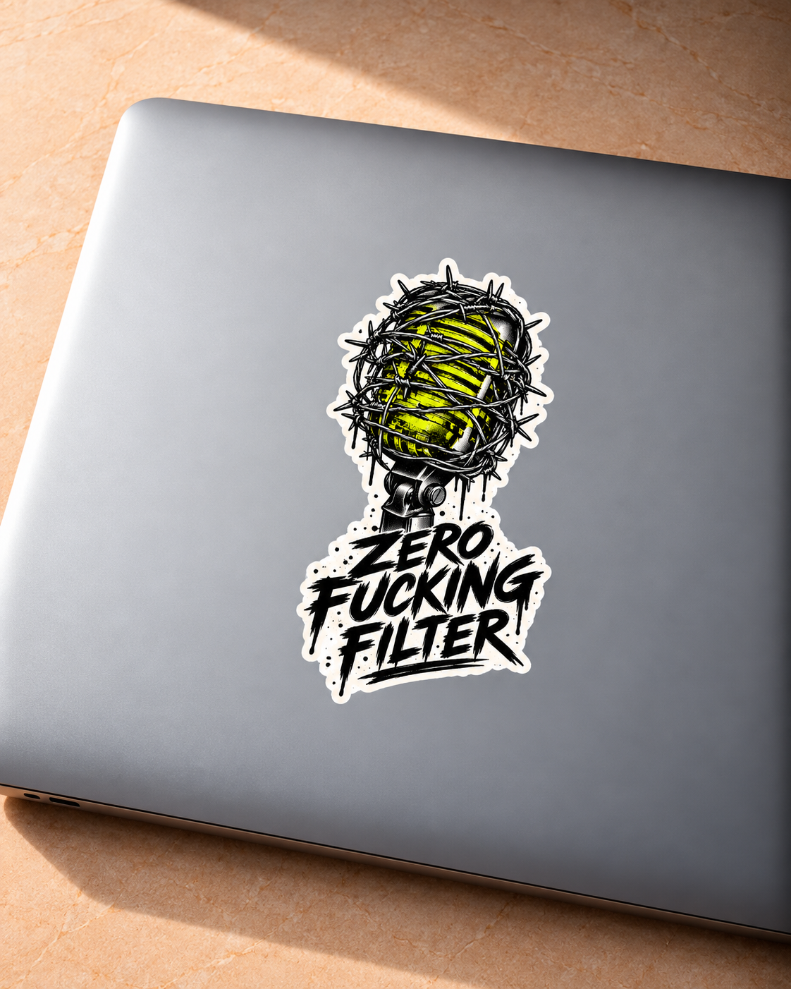 Zero Fucking Filter Sticker – Microphone Die-Cut Sticker